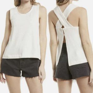 Madewell Ottoman Jacquard Cross Back Ribbed Tank Ivory NWT